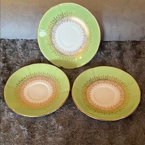 Taylor & Kent Elizabethan Fine Bone China Elegant Green and Gold Saucer Plates